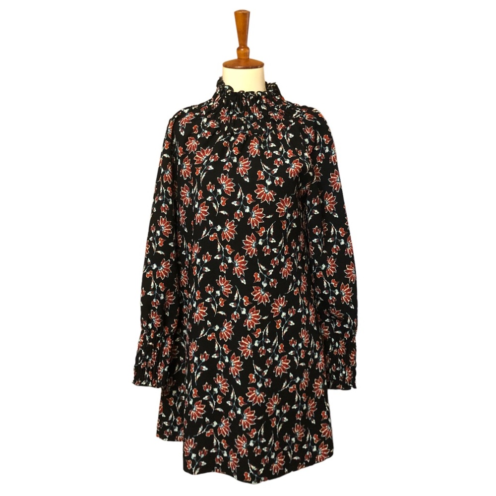 ZARA Boho High Neckline Ling Sleeve Floral Print Dress